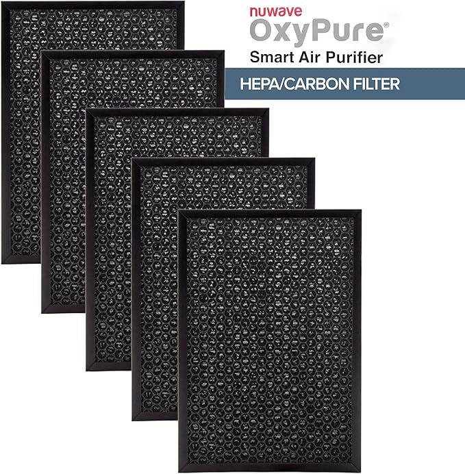 Nuwave OxyPure 5-Pack Genuine Replacement HEPA/Carbon Combo Filters, Removes Irritants, Pollutants & Odors, Produced & Sold by Original Manufacturer for OxyPure Models 47001, 47002, 47003, and 47004
