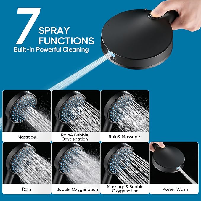 Cobbe Filtered Shower Head with Handheld, High Pressure 7-mode Showerhead with Filters for Hard Water - Remove Chlorine - Reduces Dry Itchy Skin, Patented Paddle Shift Design, Black
