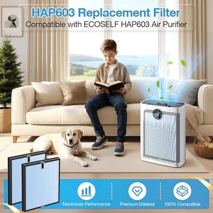 2 Pack HAP603 Replacement Filter Compatible with ECOSELF HAP603 / HAP603WF Air Purifier, Air Purifiers Replacement Filter for Home Large Room, # RFHAP603_2P_BLU, Blue