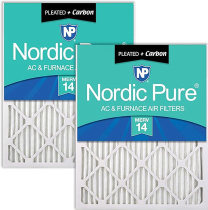 Nordic Pure 16x25x1 (Actual Size: 15 1/2 x 24 1/2 x 3/4) Pleated Air Filters MERV 14 Plus Carbon 2 Pack