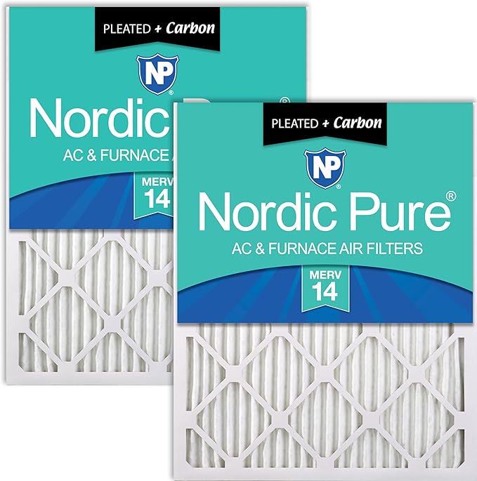 Nordic Pure 14x30x1 (Actual Size: 13 15/16 x 29 15/16 x 3/4) Pleated Air Filters MERV 14 Plus Carbon 2 Pack