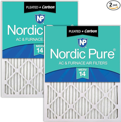 Nordic Pure 12x20x1 (Actual Size: 11 1/2 x 19 1/2 x 3/4) Pleated Air Filters MERV 14 Plus Carbon 2 Pack