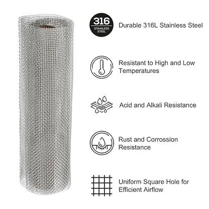 PATIKIL 40" L x 10" W Woven Wire Mesh, 10 Mesh 316L Stainless Steel Air Vent Filter Screen for Window Security Vent Cover Filtration Animals Fence