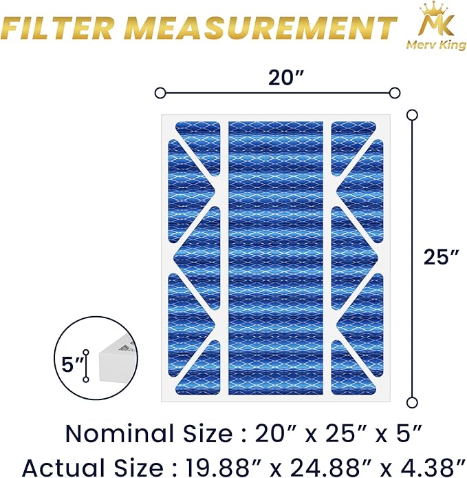 MervKing 20x25x5 Air Filter Actual Size: 19.88" x 24.88" x 4.38" MERV 11 MPR 1000-1200 | MADE IN USA | 2-Pack | Pleated HVAC AC Furnace Replacement