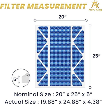 MervKing 20x25x5 Air Filter Actual Size: 19.88" x 24.88" x 4.38" MERV 11 MPR 1000-1200 | MADE IN USA | 2-Pack | Pleated HVAC AC Furnace Replacement