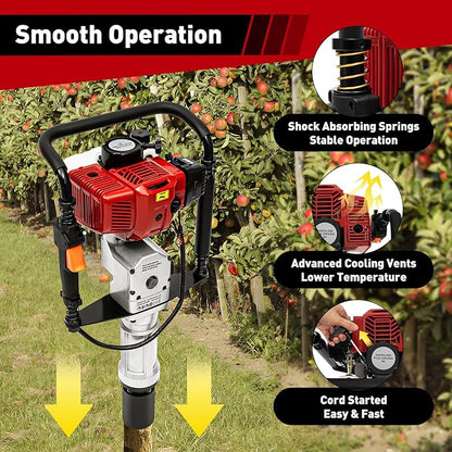 Gas Powered T-Post Driver, 1900W 52CC T Post Pounder Driver Heavy Duty Gasoline, 2-Stroke Fence Farm Push Pile Gasoline Engine Kit for Fence Post Construction Site