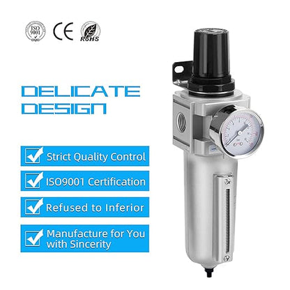 NANPU Industrial Grade Heavy Duty Particulate Filter & Air Regulator, Metal Bowl, Suitable for Paint Spray (3/4" NPT, Manual Drain)