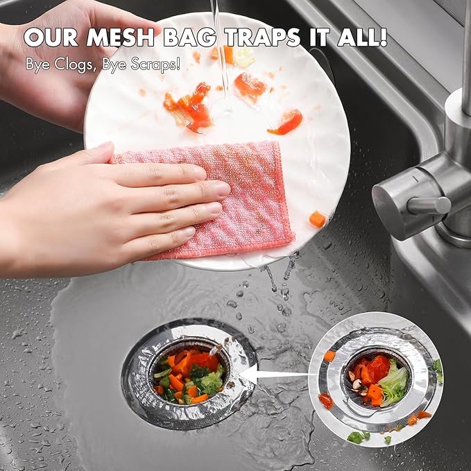 400 Pack Kitchen Sink Strainer Mesh Bag, Anti-Clogging Disposable Sink Drain Covers, Kitchen Essentials Sink Filter Nets, Fits Most Sink Strainers (4.0 x 4.0 Inch)