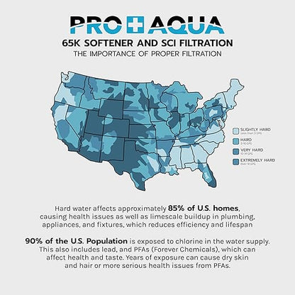 PRO+AQUA PRO-SCI-S65E Whole House Water Filter & Softener Bundle | 65,000 Grain Capacity | Removes Chlorine, Sediment, VOCs, Calcium & Magnesium | Ideal for 4–6 Bathrooms | Extra High-Flow Design