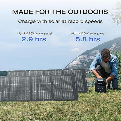 EF ECOFLOW Solar Generator DELTA 2 with 220W Solar Panel, 1024Wh LFP(LiFePO4) Battery, 1800W AC/100W USB-C Output, Fast Charging Portable Power Station for Home Backup Power, Camping & RVs