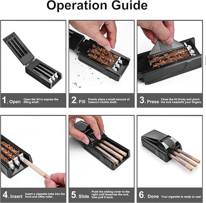 3-Slot Cigarette Injector Machine with 30 Count Unbleached Filter Tubes, Cigarette Maker Rolling Machine with 84mm Classic Tobacco Tubes, 3 Cigarette at Once