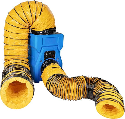 MOUNTO 1000cfm Portable Industrial Air Purifier Negative Air Scrubber - Powerful 1HP Motor, True HEPA Filter, 2-Speed, Handle and wheels 3-Year Warranty (Blue w/Inlet Adaptor)