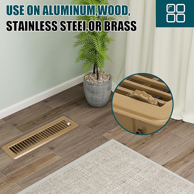 VOISEN Floor Register 2x12, 6 Pack Floor Vent Covers, Steel Adjustable Air Supply Grille Register Vent Cover Grill for Sidewall and Floor, Vent Covers for Home Floor,Brown
