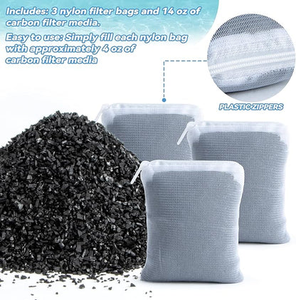 MAQIHAN 0.9 LB Activated Charcoal Pellets - Activated Carbon Aquarium Filter Media Charcoal Pellets for Fish Tank Supplies Media Bags for Aquarium Coconut Shell Charcoal (410G, 3 Nylon Bags)