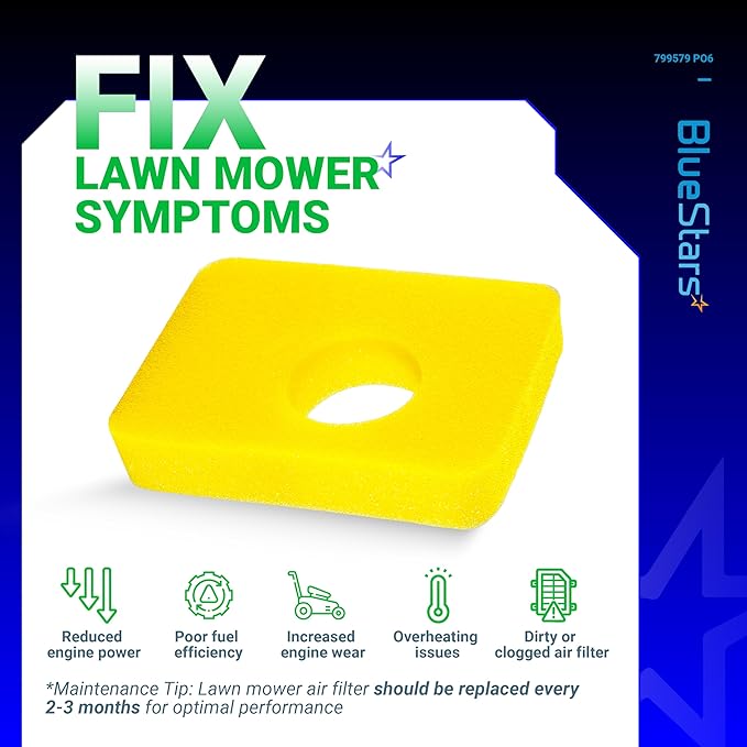 BlueStars 6 Pcs 799579 Air Cleaner Foam Filter - Compatible with 09P602 09P702 550e-550ex Series 09P000 08P000 Engine Lawn Mower - Replaces for BS 4248 5434 799579