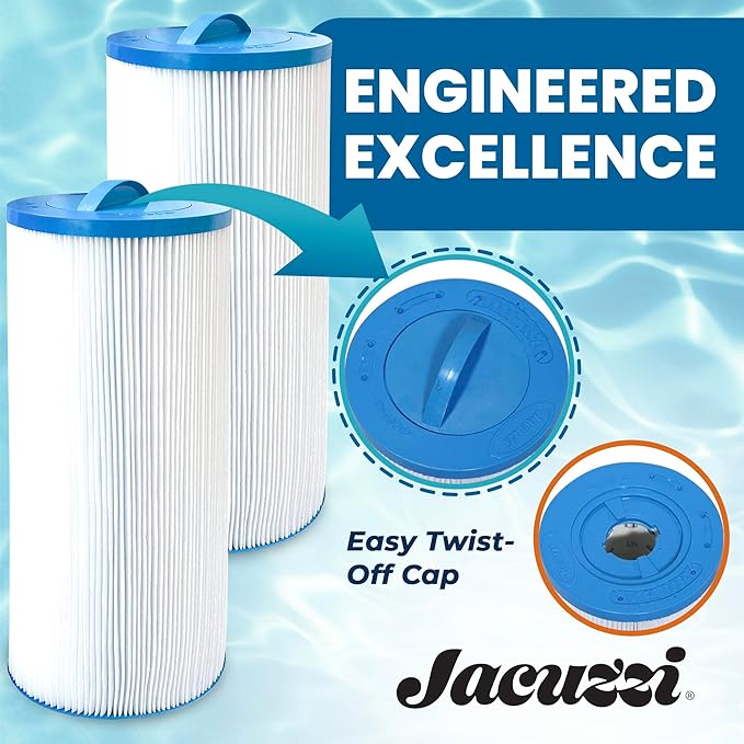 Jacuzzi ProClear II 60 Sq Ft Replacement Filter Cartridge 6000-383AJ2, Fits 2002+ J-300 Series Hot Tubs - Hydro Filter with Twist-Off Cap, Premium Spa Water Filtration for Clean, Clear Waters - 2 Pack