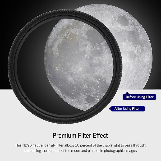 Astromania Telescope Filter Moon Filter 1.25 inch, Neutral Color Filter ND96-0.3 with 50% Light Transmission Reduces Moon Glare&Enhances Lunar Crater Detail, Work with Telescope Accepts 1.25" Eyepiece