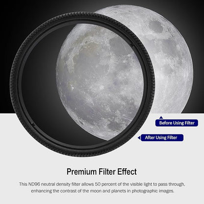 Astromania Telescope Filter Moon Filter 1.25 inch, Neutral Color Filter ND96-0.3 with 50% Light Transmission Reduces Moon Glare&Enhances Lunar Crater Detail, Work with Telescope Accepts 1.25" Eyepiece