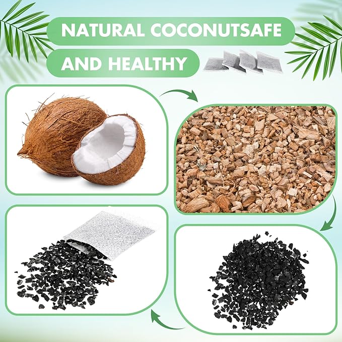 Lounsweer 100 Pcs Activated Charcoal Water Filter Coconut Shell Distiller Filters Activated Charcoal Sachets for Most Replacement Countertop Water Distillers