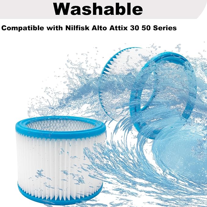 2-Pack HEPA Replacement Cartridge Filter with Reinforced Metal Mesh Core, Compatible with Nilfisk ALTO Attix 30 and 50 Wet Dry Vacuums