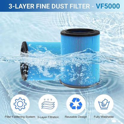 Replacement VF5000 Filter for Ridgid Shop Vac Filter 5-20 Gallon, 3-Layer Wet/Dry Rigid Shop Vac Filters Compatible with WD06700 WD0671 WD0970EX0 WD0970M0 WD1270 WD1450-1 Pack