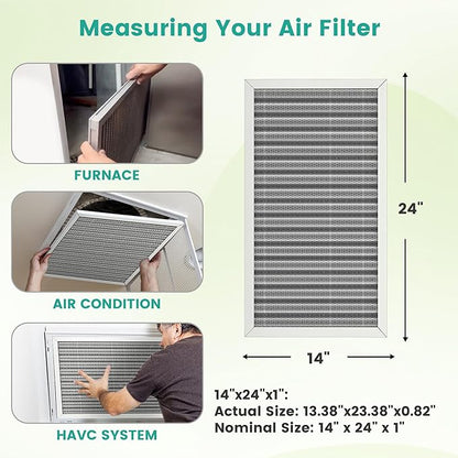 14x24x1 HVAC Furnace Air Filter, Washable Electrostatic Furnace Filter, MERV 8, Lasts a Lifetime, Breathe Fresher, Home And Office (Actual Size:13.38x23.38x0.82)