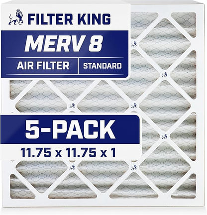 Filter King 11.75x11.75x1 Air Filter | 5-PACK | MERV 8 HVAC Pleated A/C Furnace Filters | MADE IN USA | Actual Size: 11.75 x 11.75 x .75"