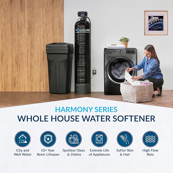 Aquasure Harmony Series 40,000 Grains Whole House Water Softener with High Performance Automatic Digital Metered Control Head | Reduces Hardness & Minerals | Improve Water Quality | For 3-4 bathrooms
