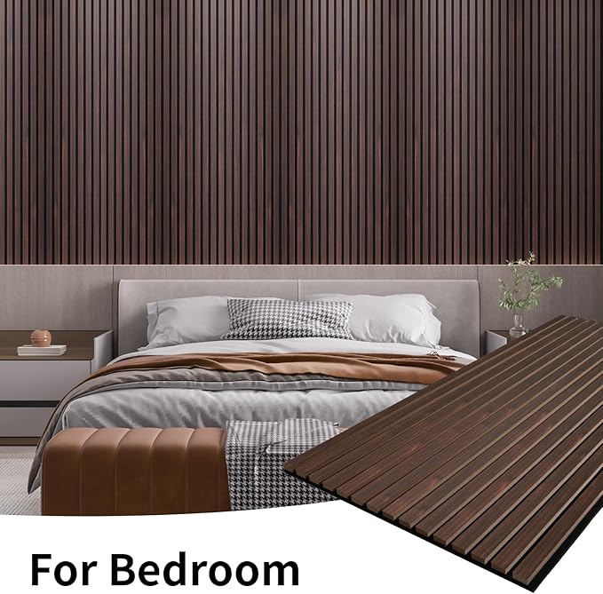 Wood Slat Wall Panel, 48'' x 24'' Wood Panels for Wall, 3D Soundproof Wall Panels, Large Acoustic Panels for Interior Ceiling and Wall Decor Noise Reduction, 2 Pack, Walnut