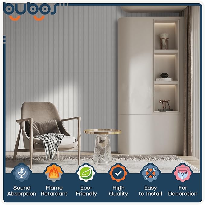 BUBOS Large Acoustic Panels, 6 Pack 48x12 Inch SoundProof Panels for Walls, Self Adhesive Acoustic Wall Panels, Decorative Sound Panels for Home Studio Office (White 02)