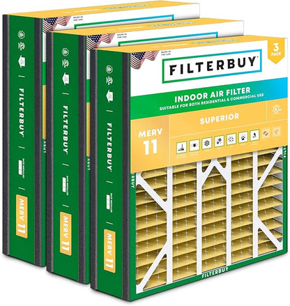 Filterbuy 20x25x5 Air Filter MERV 11 Superior Pet & Allergy Defense (3-Pack), Pleated HVAC AC Furnace Filters for Trion Air Bear, Generalaire, Skuttle, and More (Actual Size: 19.63 x 24.13 x 4.88)