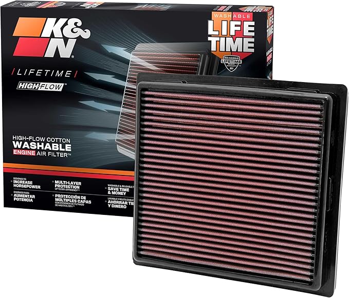 K&N High-Flow Original Lifetime Engine Air Filter: Increase Power: Premium, Washable: Compatible with 2011-2025 Toyota/Lexus/Mitsubishi/Fiat: (See Product Description for Select Models) 33-2457