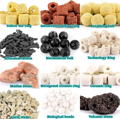 Aquarium Filter Media: 12-in-1 Bio Balls & Ceramic Rings Kit (500g) for Fish Tank or Pond - Includes Zippered Mesh Bag