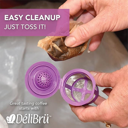 Delibru Unbleached K Cup Filters With Lid for Reusable Coffee Pods - Pack of 300 - Keurig Coffee Filters for K Cup - Natural and Compostable
