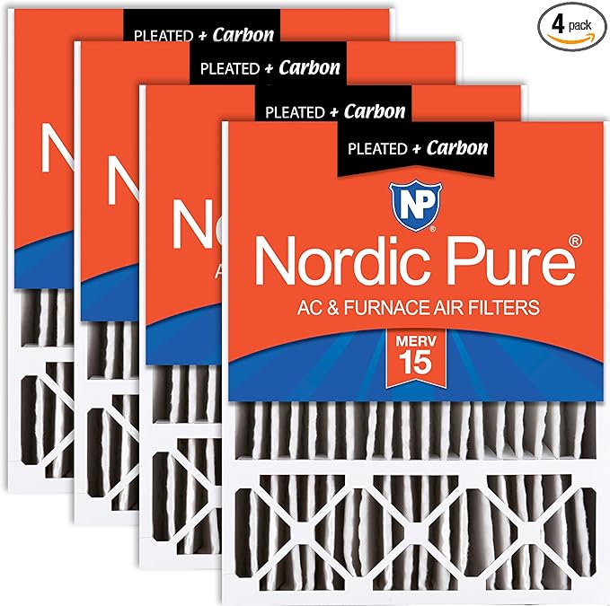 Nordic Pure 20x25x5 (Actual Size: 19 7/8 x 24 7/8 x 4 3/8) Honeywell Replacement Air Filters MERV 15 Plus Carbon 4 Pack