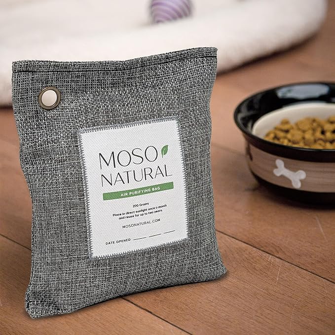 Moso Natural Air Purifying Bag 200g (3 Pack) HGTV Editor's Pick | Premium Bamboo Charcoal Odor Absorber for Home & Car | Closet Odor Eliminator & Car Air Freshener | Long Lasting Charcoal Bags