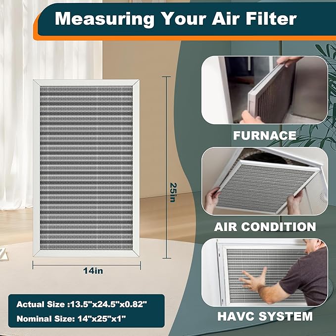 14x25x1 Reusable Air Filter, Washable, MERV 8, Permanent Electrostatic Air Filter, Lasts a Lifetime, Breathe Safely at Home or in the Office