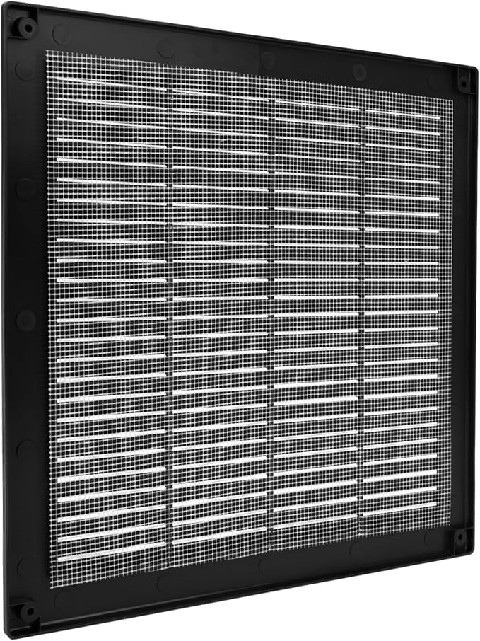 Vent Systems 10" x 10" Inch (Opening Dimensions) - Pack of 5 - Plastic Black Soffit Vent Cover - Flat Square Air Vent Grille - Air Vent Deflector - HVAC 12" x 12" Inch (Overall Dimensions)