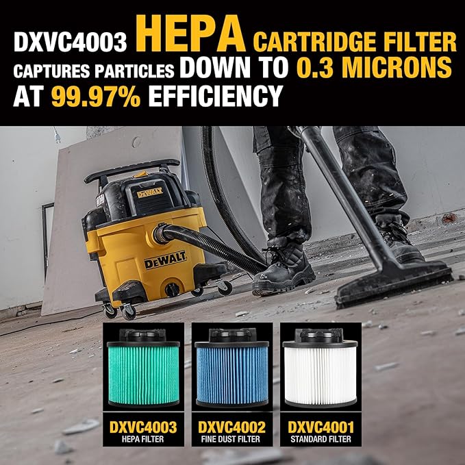 DEWALT Shop Vac Filter, HEPA Vacuum Filter Replacement DXVC4003, Shopvac Filter Washable and Reusable, Fit for Dewalt Wet and Dry Vacuums DXV04T, DXV05P, DXV05P-QT, DXV05S, DXV06G, DXV06PL,DXV08S