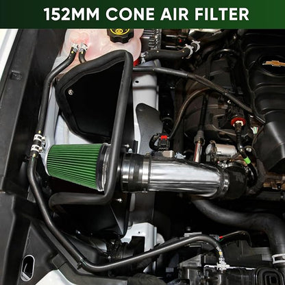 6" 152mm Cold Air Intake Filter Clamp-On Replacement High Flow Inlet Air Filter High Performance Washable Cone Filter 9" Tall Green