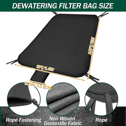 5 x 10ft Dewatering Bags with Drawstring Extra Large Dewatering Filter Bag Silt Oil Sludge Sediment Filter Bag Non Woven Geotextile Fabric Filter Bags for Construction Sites Dredging