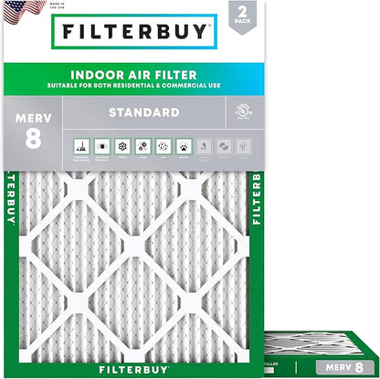 Filterbuy 29x30x1 Air Filter MERV 8 Essential Dust & Allergy Defense (2-Pack), Electrostatic Pleated HVAC AC Furnace Filters Replacement, Made in USA (Actual Size: 29.00 x 30.00 x 0.75)
