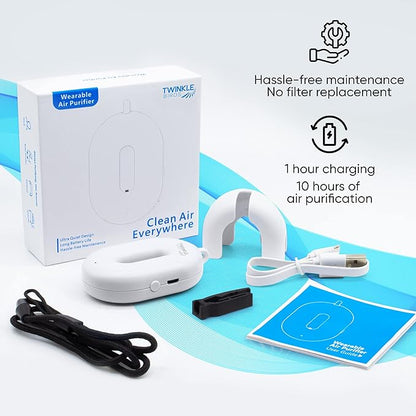 Wearable Air Purifier Necklace - Portable Personal Ionizer - Rechargeable Travel-Size Air Cleaner - Removes Dust Allergen Odor Viruses Bacteria - Use in Office Airplane Train Bus - For Kids and Family