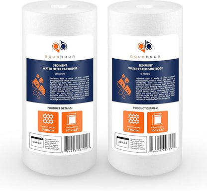 Aquaboon 5 Micron 10 x 4.5 Well Water Sediment Filter Replacement Whole House Water Filter Cartridge Compatible with DGD-5005, WFHD13001B, 2-Pack