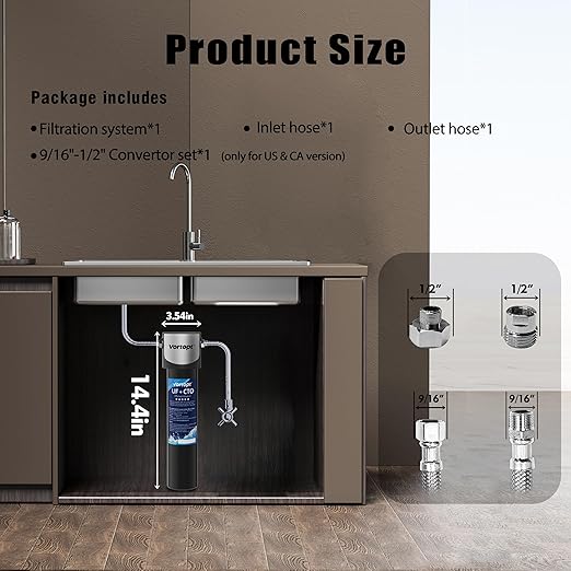 VORTOPT Q5-UF-M Replacement Water Filter Cartridge for Under Sink Systems,0.01μm UF Membrane & Carbon Block,14000 Gallon Capacity,NSF 42/372 Certified,Reduces Chlorine and Particles