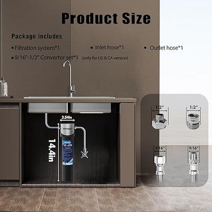 VORTOPT Q5-UF-M Replacement Water Filter Cartridge for Under Sink Systems,0.01μm UF Membrane & Carbon Block,14000 Gallon Capacity,NSF 42/372 Certified,Reduces Chlorine and Particles