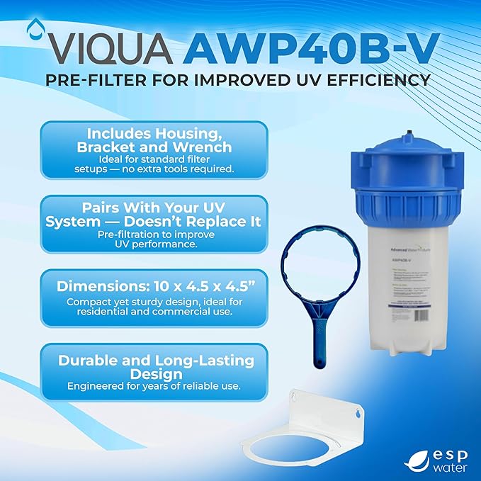 Viqua AWP40B-V Filter Housing Kit with Bracket and Wrench – Durable, Universal Water Filter Housing for Easy Installation and Maintenance, 4.5 x 10 Inch Filters