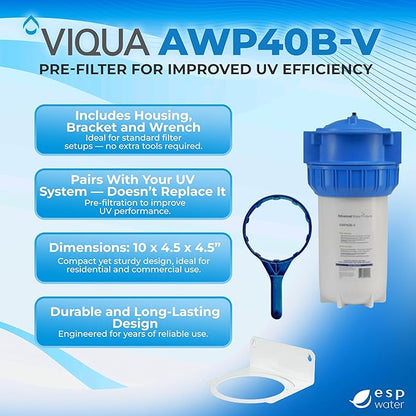 Viqua AWP40B-V Filter Housing Kit with Bracket and Wrench – Durable, Universal Water Filter Housing for Easy Installation and Maintenance, 4.5 x 10 Inch Filters
