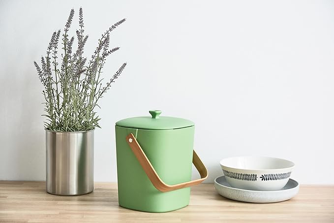Bamboozle Countertop Compost Bin Kitchen | 1 Gallon | Odorless Composting Bin with Filters | Indoor Compost Bin with Lid | Plant Based Kitchen Composter for Food Scraps & Waste Recycling | Avocado