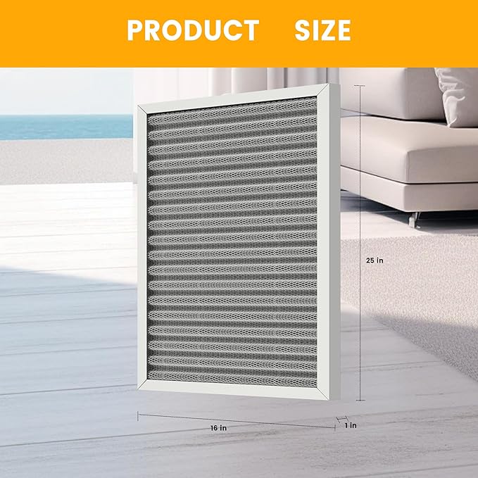 16X25x1 HVAC Furnace Air Filter, Lasts a Lifetime, Washable, Merv 8, the Last HVAC Filter You Will Ever Buy, Breathe Safely at Home or in the Office (Actual Size:15.5x24.5x0.82 Inch)